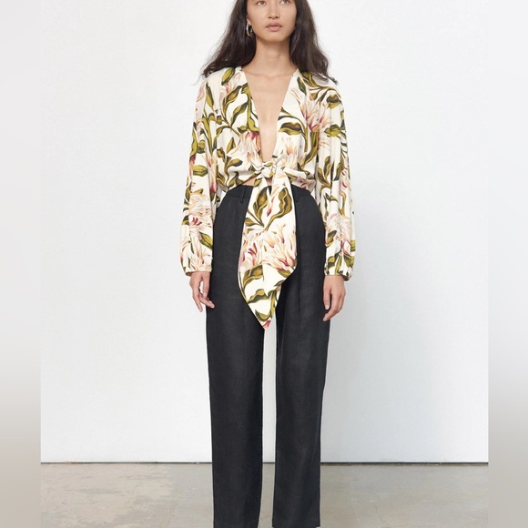 Mara Hoffman Gianna Tie Front Floral Top Cream Multi M - Picture 4 of 8